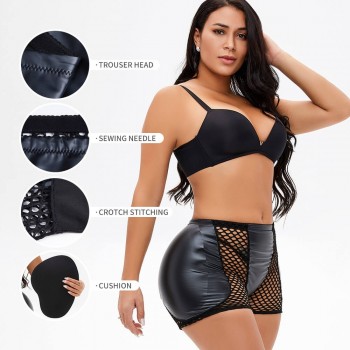 Synthetic Leather Underwear Mesh Sponge Pads Body Shapers Hips Up Fake Ass Padded Shapewear PU Control Panties Hip Pads